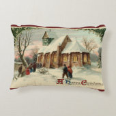 夜明けミサでのヴィンテージクリスマス教会のパリショナー アクセントクッション (裏面)