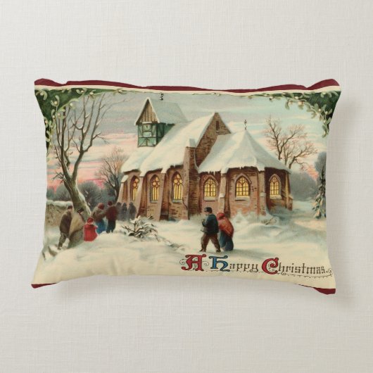 夜明けミサでのヴィンテージクリスマス教会のパリショナー アクセントクッション (裏面)