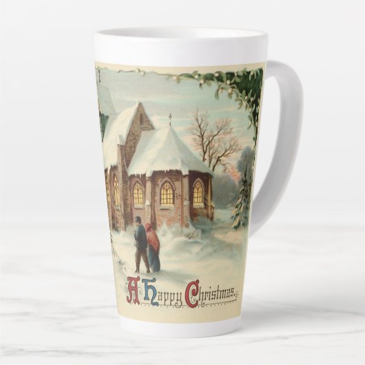 夜明けミサでのヴィンテージクリスマス教会のパリショナー カフェラテマグ (右アングル)