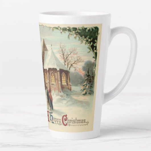 夜明けミサでのヴィンテージクリスマス教会のパリショナー カフェラテマグ (右)