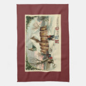 夜明けミサでのヴィンテージクリスマス教会のパリショナー キッチンタオル (縦)
