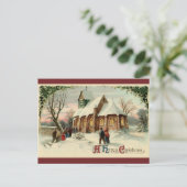 夜明けミサでのヴィンテージクリスマス教会のパリショナー シーズンポストカード (スタンド正面)