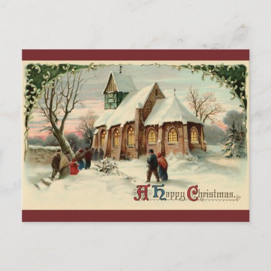 夜明けミサでのヴィンテージクリスマス教会のパリショナー シーズンポストカード (正面)