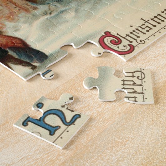 夜明けミサでのヴィンテージクリスマス教会のパリショナー ジグソーパズル (側面)