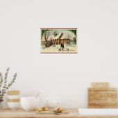 夜明けミサでのヴィンテージクリスマス教会のパリショナー ポスター (キッチン)