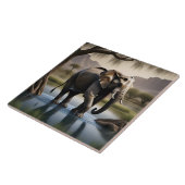 夜明け威厳のあるに穏やかな水の中を歩く象 タイル (側面)