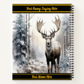 夜明け威厳のあるに雪に覆われた森の中に立っているムース ノートブック (裏面)