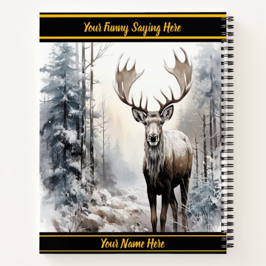 夜明け威厳のあるに雪に覆われた森の中に立っているムース ノートブック (裏面)