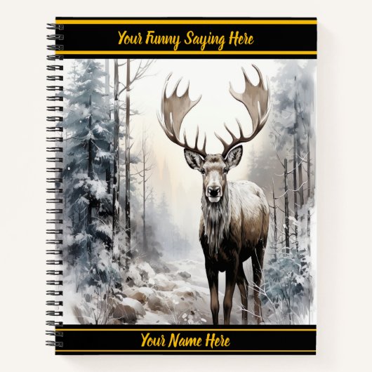 夜明け威厳のあるに雪に覆われた森の中に立っているムース ノートブック (正面)