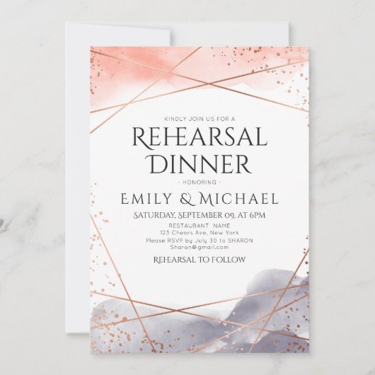 夜明け水の色の幾何リハーサルディナー 招待状 (正面)