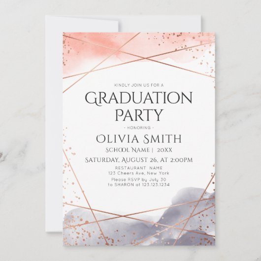 夜明け水彩幾何学卒業パーティー 招待状 (正面)