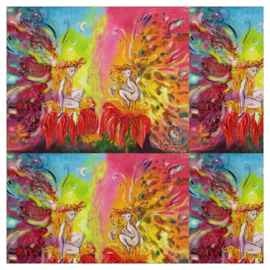 夜明け赤い黄色の花の妖精ファンタジー ファブリック (見本)