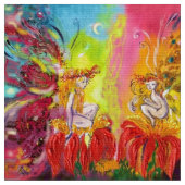 夜明け赤い黄色の花の妖精ファンタジー ファブリック (クローズアップ)