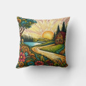 夜明け鮮やかの田舎で居心地の良い客室 クッション (裏面)