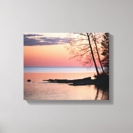 夜明け11x14の木々と湖の水平線 キャンバスプリント