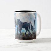 "夜明け"の野生の馬のコーヒー・マグで生まれて下さい ツートーンマグカップ (正面右)