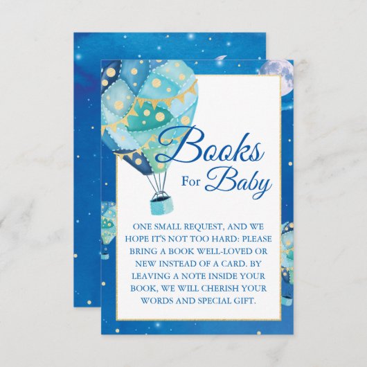 夜星が熱気球の本をベビー エンクロージャーカード (正面/裏面)