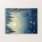 夜星の下の月に照らされた常緑雪景色 ジグソーパズル (横)