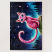 夜星空の谷の可愛いファンタジーピンクの動物 ジグソーパズル (縦)