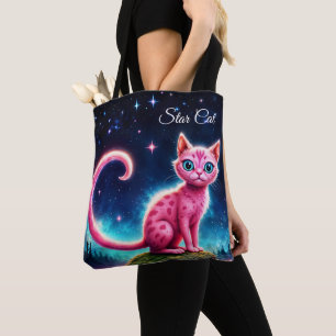 夜星空の谷の可愛いファンタジーピンクの動物 トートバッグ