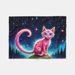 夜星空の谷の可愛いファンタジーピンクの動物 フリースブランケット