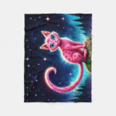 夜星空の谷の可愛いファンタジーピンクの動物 フリースブランケット (正面)