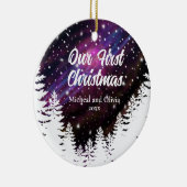 夜星空エレガント松の木々がパーソナライズ セラミックオーナメント (右)
