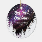 夜星空エレガント松の木々がパーソナライズ セラミックオーナメント (左)