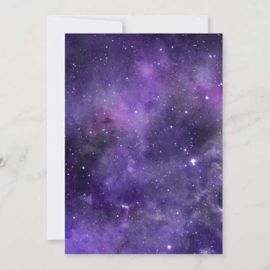 夜星。紫の宇宙スクリプト婚約パーティ 招待状 (裏面)