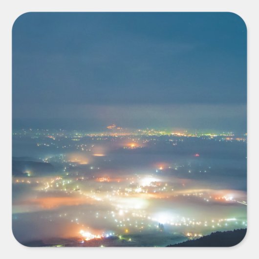 夜景あそ夜雲日本熊本 スクエアシール (正面)