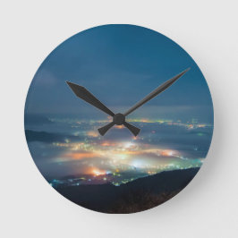 夜景あそ夜雲日本熊本 ラウンド壁時計