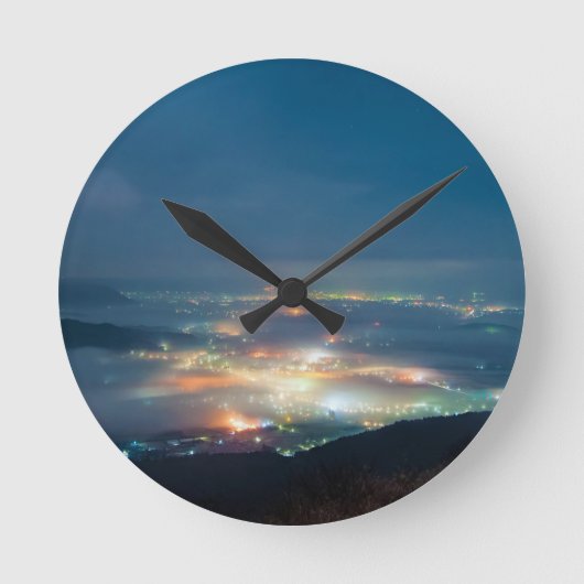 夜景あそ夜雲日本熊本 ラウンド壁時計 (正面)