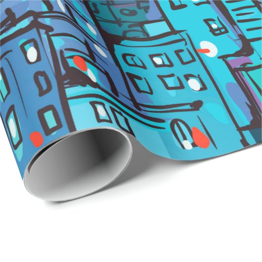 夜景の背景。手描きの挿絵 ラッピングペーパー (ロールコーナー)