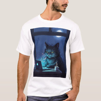 夜更かしのピクセル猫 - 午前2時の不眠症ビブス Tシャツ