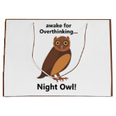 夜更かしフクロウの過剰思考が面白い ラージペーパーバッグ (正面)