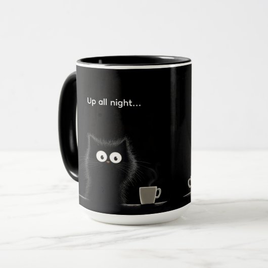 夜更かし 黒猫 マグカップ (正面左)