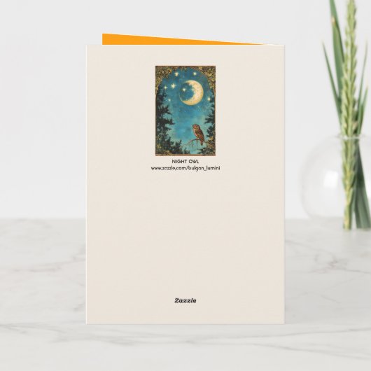 夜梟の満月と星空の夜 カード (裏面)