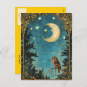 夜梟の満月と星空の夜 シーズンポストカード (正面/裏面)