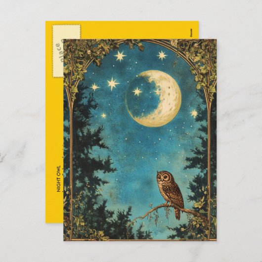 夜梟の満月と星空の夜 シーズンポストカード (正面/裏面)