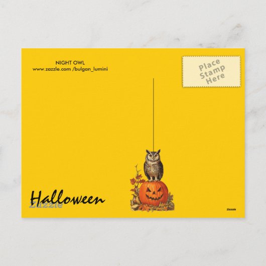 夜梟の満月と星空の夜 シーズンポストカード (裏面)