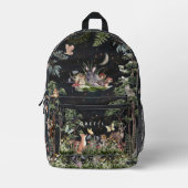 夜森の森の動物三日月 プリントバックパック (正面)