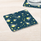 夜模様白熱［赤熱］光を放つのホタル スクエアペーパーコースター (アングル)