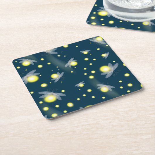 夜模様白熱［赤熱］光を放つのホタル スクエアペーパーコースター (アングル)
