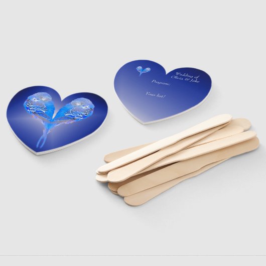 夜淡い色のの青でハート状の青い鳥 ハンドファン (組立なし)