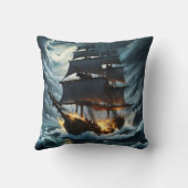 夜炎に包まれた海賊船 クッション (裏面)