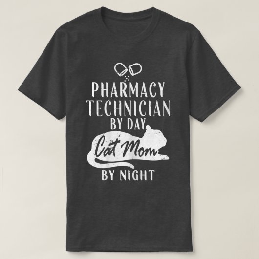 夜猫ママによる女性薬局技師 Tシャツ (デザイン正面)