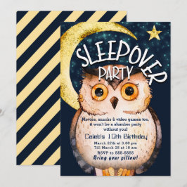 夜猫子かわいいお泊まりパーティースリーパー誕生日パーティー 招待状