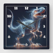 夜白熱［赤熱］光を放つの神秘的な環境の恐竜 スクエア壁時計 (正面)