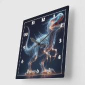 夜白熱［赤熱］光を放つの神秘的な環境の恐竜 スクエア壁時計 (傾斜)