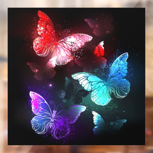 夜白熱［赤熱］光を放つの蝶3匹 ウィンドウサイン (シート2)